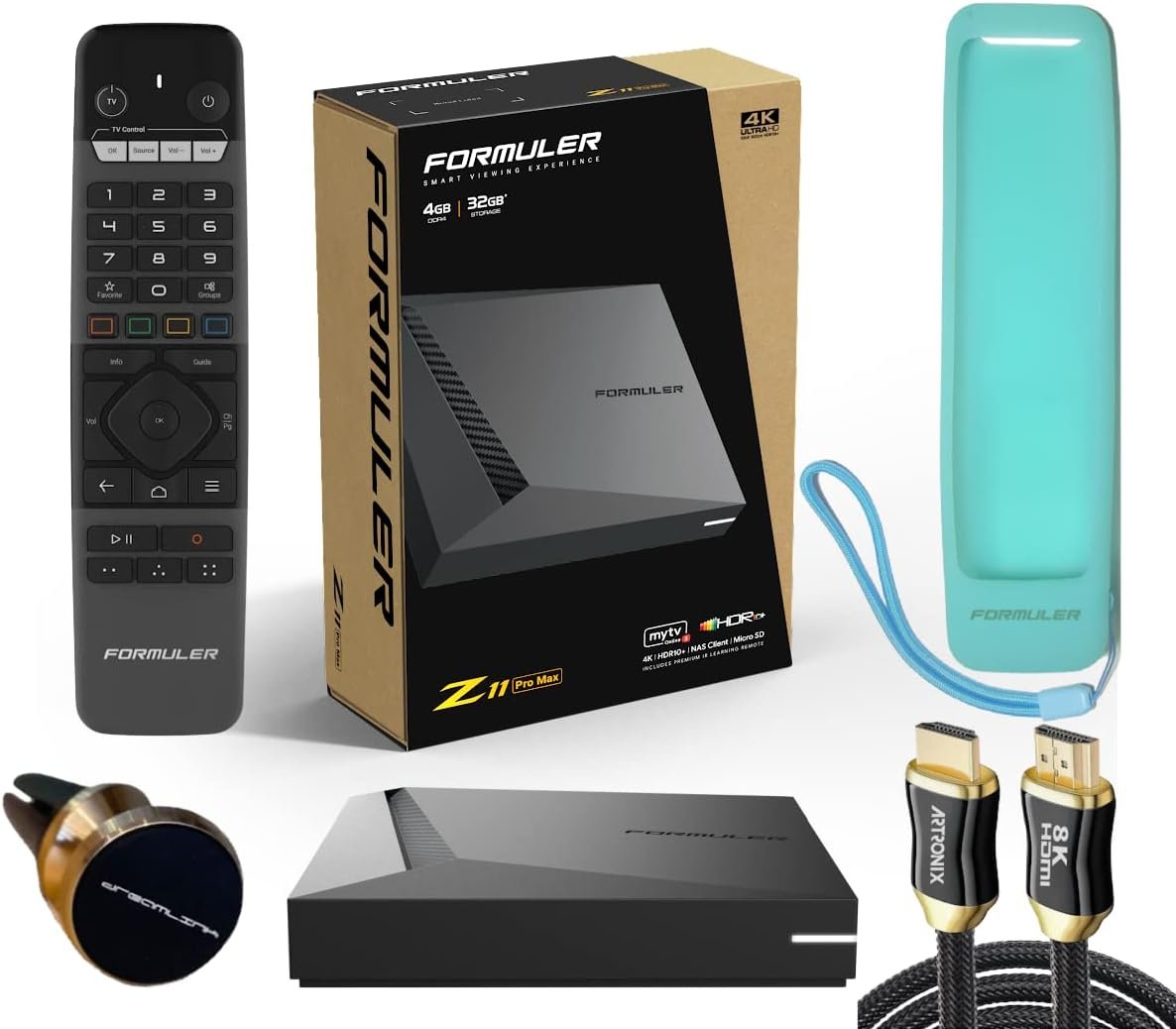 Formuler Z11 Pro Max Android 11 Wireless Ax 2x2 Gigabit LAN 4GB Ram 32GB ROM 4K + Extra 8K HDMI Cable + Extra Silicone Case Cover for Remote Control + Extra Magnetic Phone Car Mount