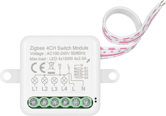 WiFi Zigbee Mini Smart Switch Module, 4CH Relay for 2 Way Control, Smart Home Automation Compatible With Alexa Google Home