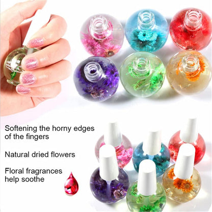 LILOVE 6 Bottle 15 ml Nail Nutritional Cuticle Oil Dried Flowers Softener Remover Flower Flavor DIY Nail Art Care Nail Nutrition Oil
