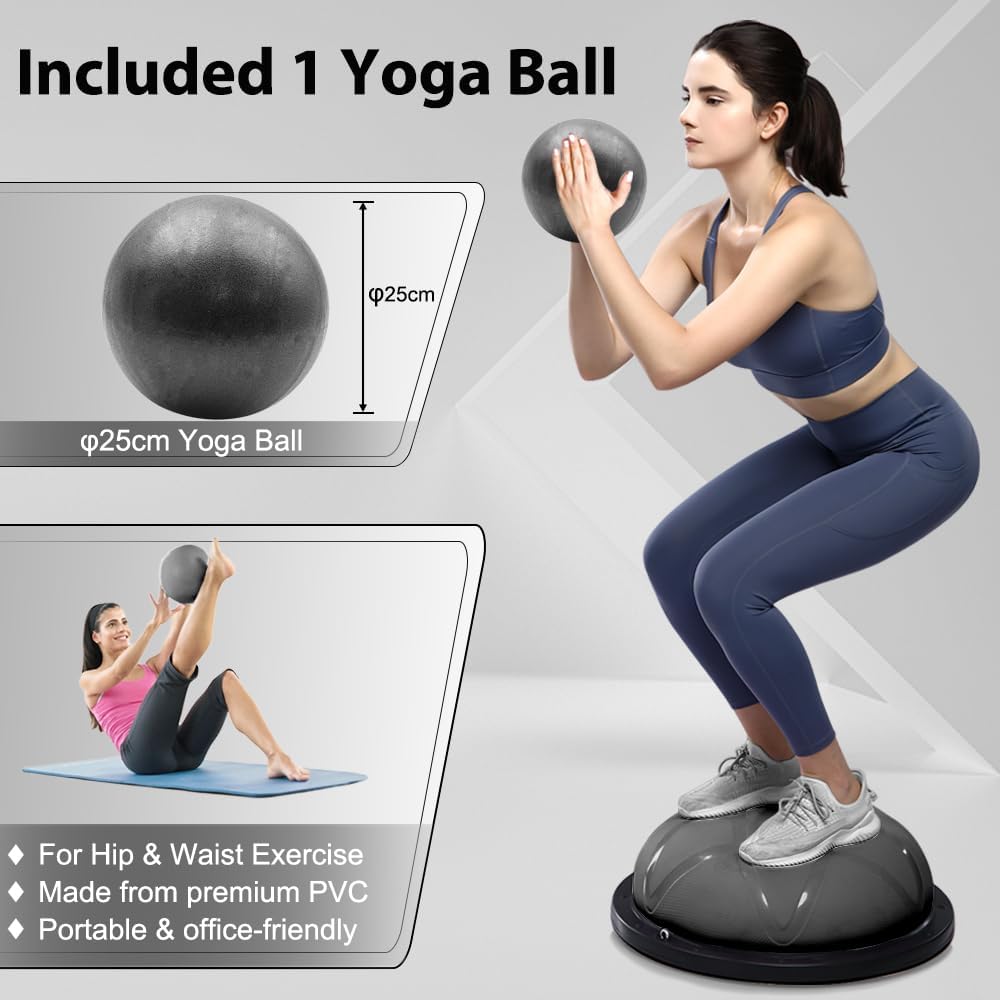 300KG Half Balance Ball Trainer,7pcs Half Exercise Balance Ball Trainer Set with 2 Resistance Bands,Yoga Ball&Foot Pump,58cm Stability Ball for Full Body Workout,Exercises,Home Gym,Physical Therapy