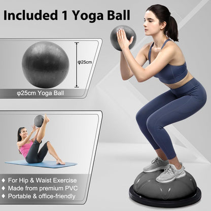 300KG Half Balance Ball Trainer,7pcs Half Exercise Balance Ball Trainer Set with 2 Resistance Bands,Yoga Ball&Foot Pump,58cm Stability Ball for Full Body Workout,Exercises,Home Gym,Physical Therapy