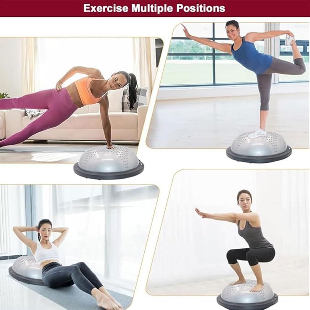 HPAMR Balance Ball Trainer Gym Ball Yoga Pilates Ball with Resistance Bands and Foot Pump Inflatable Yoga Ball Yoga Half Ball Yoga Aid for Home Gym Workouts, Loss Shaping