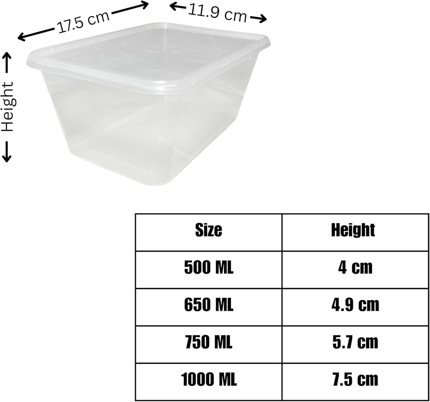 100 Sets Takeaway Container, BPA Free, polypropylene 500ml/650ml/750ml/1000ml, Food Packaging, Restaurant, Meal Prep and storage, Plastic takeaway box, Bento lunch box and Microwave safe (1000ml)