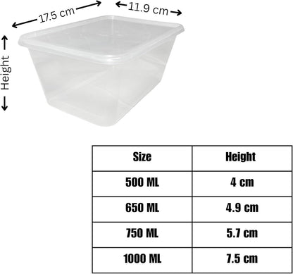 100 Sets Takeaway Container, BPA Free, polypropylene 500ml/650ml/750ml/1000ml, Food Packaging, Restaurant, Meal Prep and storage, Plastic takeaway box, Bento lunch box and Microwave safe (1000ml)