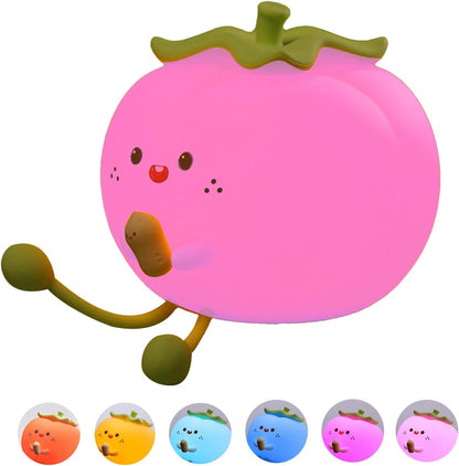 Silicone Lamp - Adorable Persimmon Multi-Color Lamp | 3 Dimmable, Touch-Sensitive, Rechargeable, Night Light for Kids, Soothing Bedtime Ambience