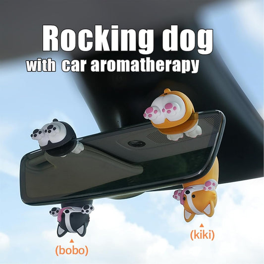Kwak's Cute Swinging Dog Car Mirror Decor with Air Fresheners,Rearview Mirror Decorations Interior Accessories (yellow)