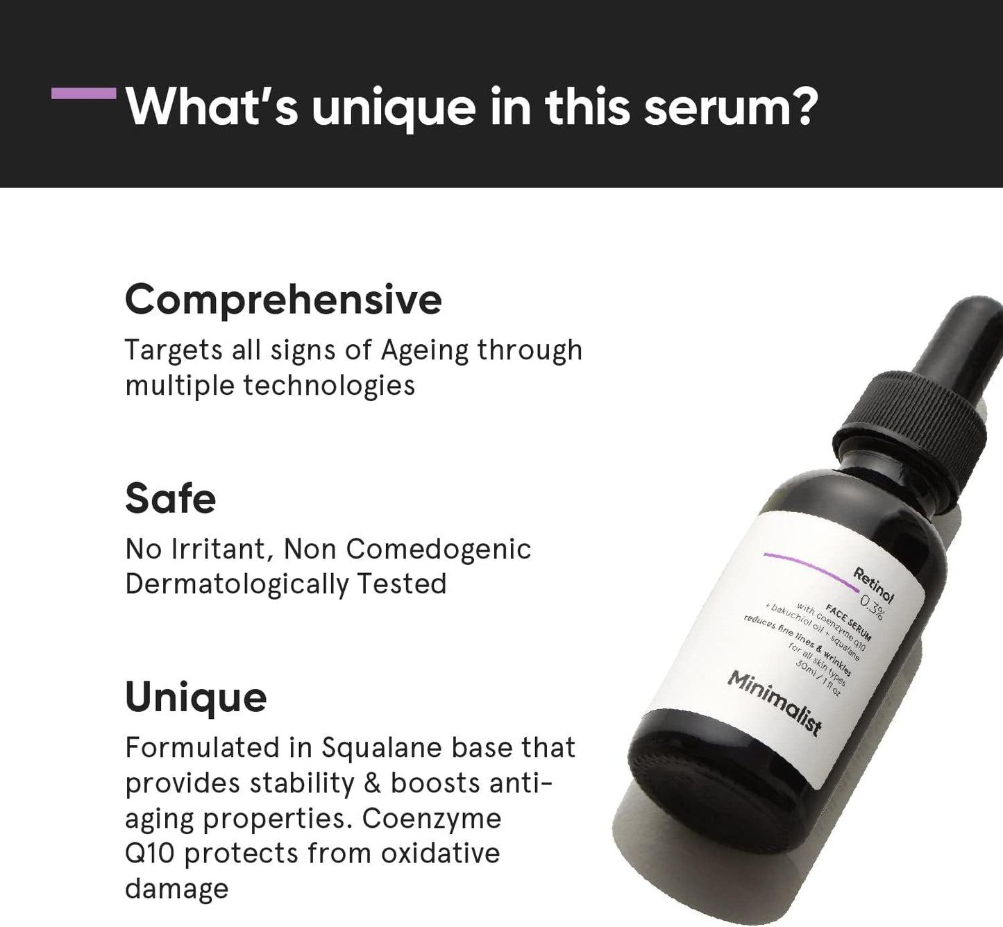 Minimalist 0.3% Retinol Serum For Anti Aging | Night Face Serum With Retinol & Q10 To Reduce Fine Lines & Wrinkles | For Women & Men, 30 ml, 1 Fl Oz (Pack of 1)