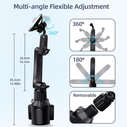 For MagSafe Cup Phone Holder: Magnetic Cupholder Car Mount Compatible with Tesla Truck Vehicle SUV - 360° Adjustable Long Neck Mag Safe Cell Phone Cradle with Expandable Base for iphone Samsung Google