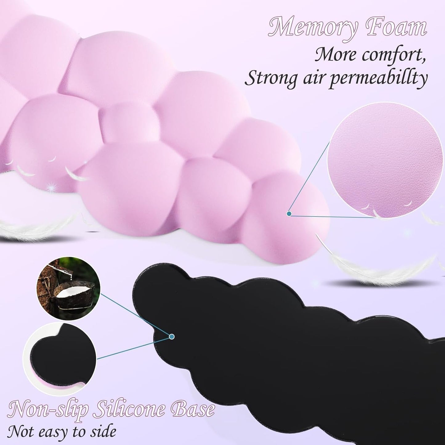 Keyboard Cloud Wrist Rest 2PCS, Memory Foam Keyboard Palm Rest, Ergonomic Keyboard Pad Wrist Support, Mouse Pad Rest Support for Office/Computer/Laptop/Gaming/Mac,Pink(Purplish Pink)