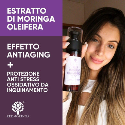 RedMoringa - Hyaluronic Acid Face Filler with 3 Molecular Weights, Anti-Wrinkle 99% Natural - Wrinkles Filler Face Serum with Moringa Extract - Clinically Tested - 30 ml