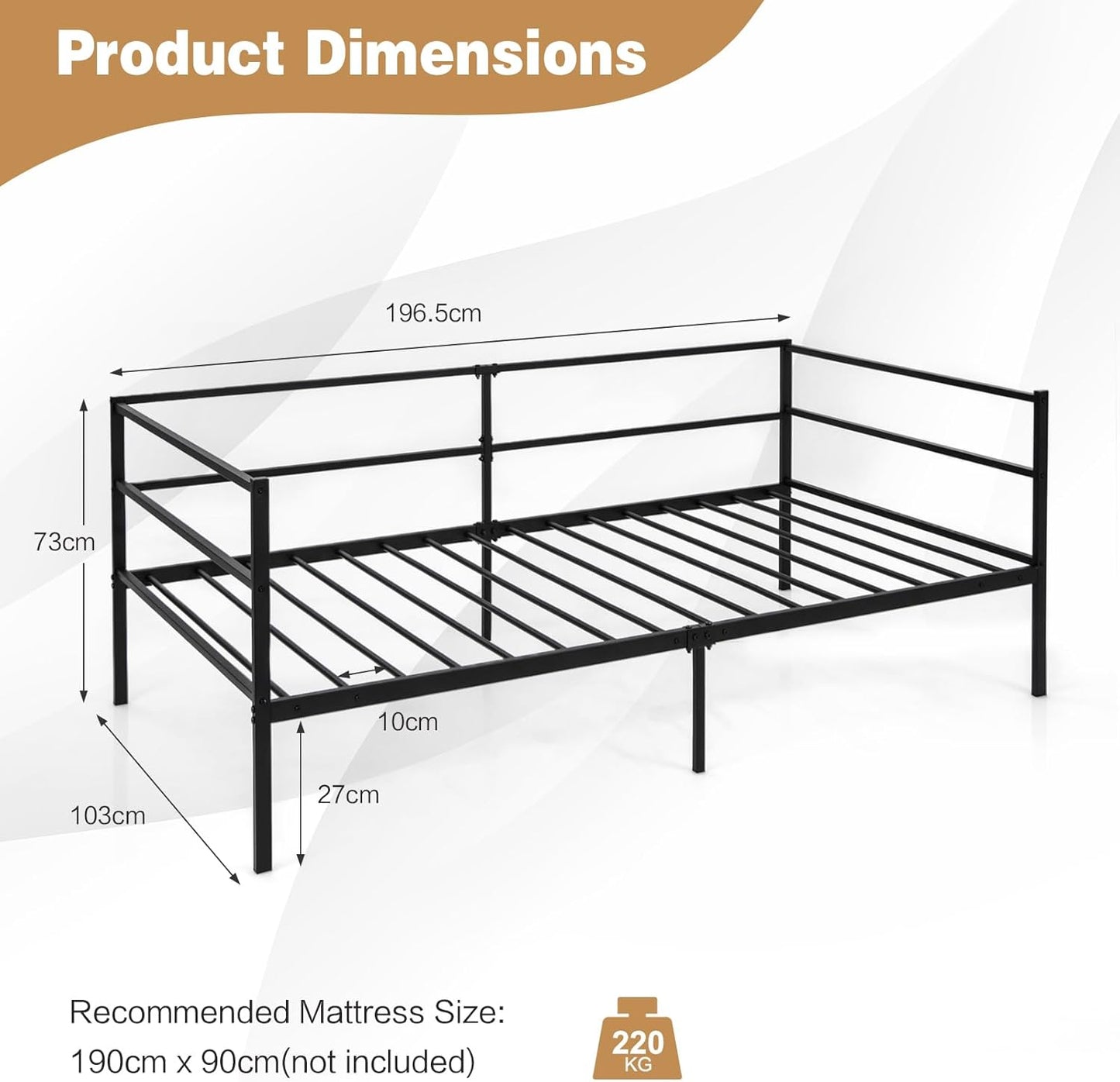 Giantex Metal Daybed Frame Twin Size, Modern Sofa Bed, Heavy-Duty Metal Slats Support Mattress Foundation, Dual-use Platform Bed Sofa for Living Room, Guest Room, Easy Assembly, No Box Spring, Black