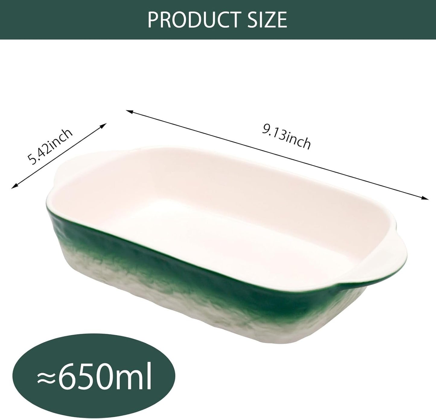 DAWRIS Casserole Dishes for Oven, 9x6" Ceramic Cookware Bakeware Sets, Porcelain Baking Dishes, Rectangular Lasagna Pans Deep with Handles for Baking Cake Kitchen, Oven Safe