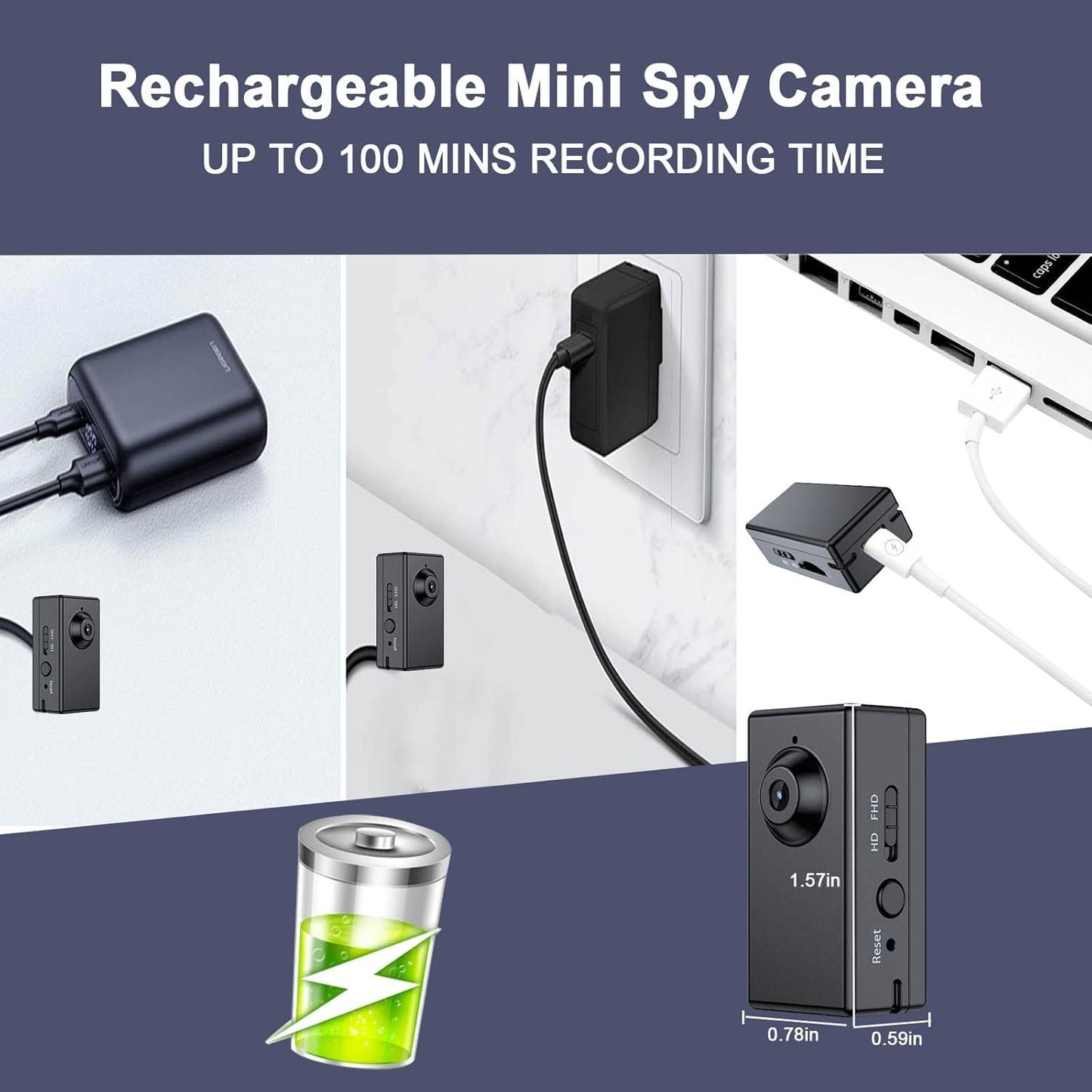 FUVISION No WiFi Security Camera,Mini Camera Surveillance,1080P Micro Camera,Small Camera 90 Minutes Battery,Portable Nanny Camera Motion Detect,24/7 Loop Record,Perfect for Home and Office Security