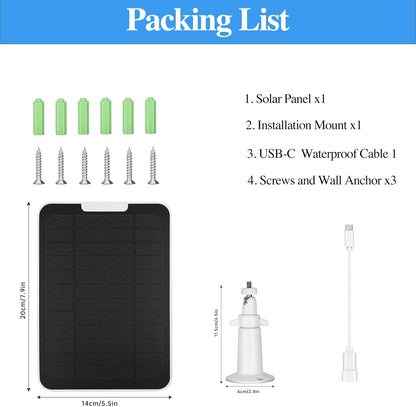 Solar Panel for Eufy Camera 5W Solar Panel Charger for Security Camera Compatible with Eufycam 3/3C/2/2 Pro/2C/2C Pro/E/E20/E40/L20/L40, with Micro USB Port, USB-C Adapter and 9.8ft/3m Cord (white-1P)