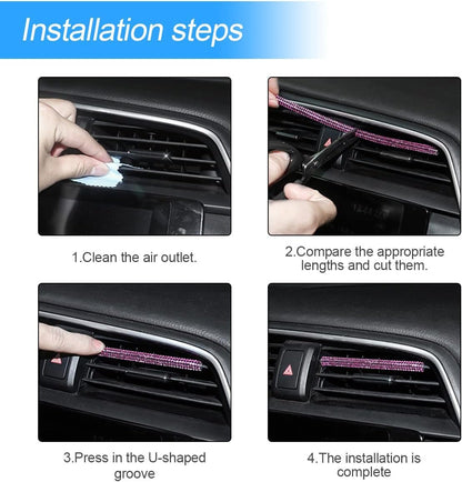 AUKEPO 10 PCS Most Car Air Vent Outlet Trim,Bling, Rhinestone Air Conditioner Decoration Strip, Universal Bendable,Interior Accessories (Pink)