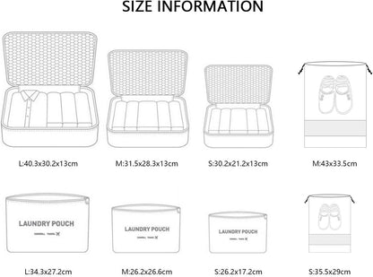 Vicloon Suitcase Organizer Set, 8 in 1 Suitcase Organizer, Travel Useful Accessories, Travel Bag for Clothes, Shoes, Cosmetics Classified Storage, Packing Cubes Organizer Travel Space-Saving
