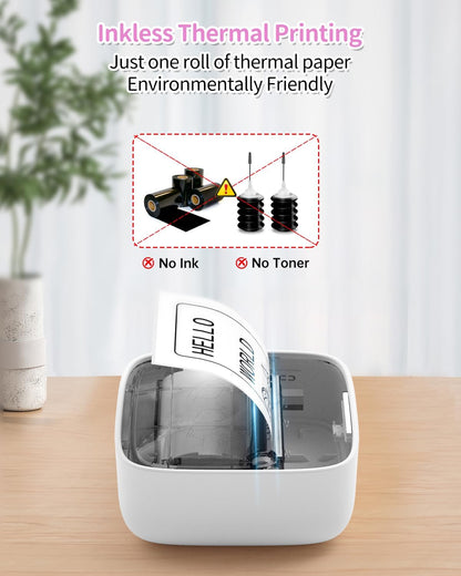iDPRT Sticker Printer, Portable Thermal Printer with 1 Roll Sticker Paper, Bluetooth Inkless Printer Mini Label Maker for Study, DIY, Notes, Mini Label Maker with Multiple Template in Free App, Pink