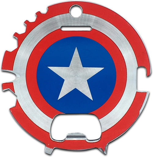 Marvel Captain America 7-In-1 Multitool Kit | Includes Screwdrivers, Wrenches, Bottle Opener, Rope Cutter, Can Opener, Hand Tool Gadgets | Portable Survival Camping Tool