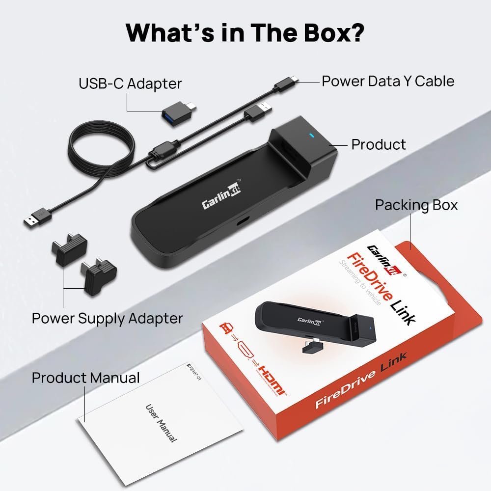 CarlinKit 2025 FireDrive Link, Car TV HDMI Adapter, Car TV Mate, Car HDMl Multimedia Adapter Design for TV Stick, Convert Wired CarPlay to HDMI for TV Stick Streaming, Only Fit for OEM CarPlay Cars