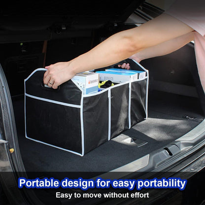 Car Trunk Organizer, Portable Foldable Waterproof Auto Storage Bag with 3 Compartments, Collapsible Cargo Trunk Groceries Organizer, Car Accessories Universal for SUV, Truck, Van, Sedan (Black)