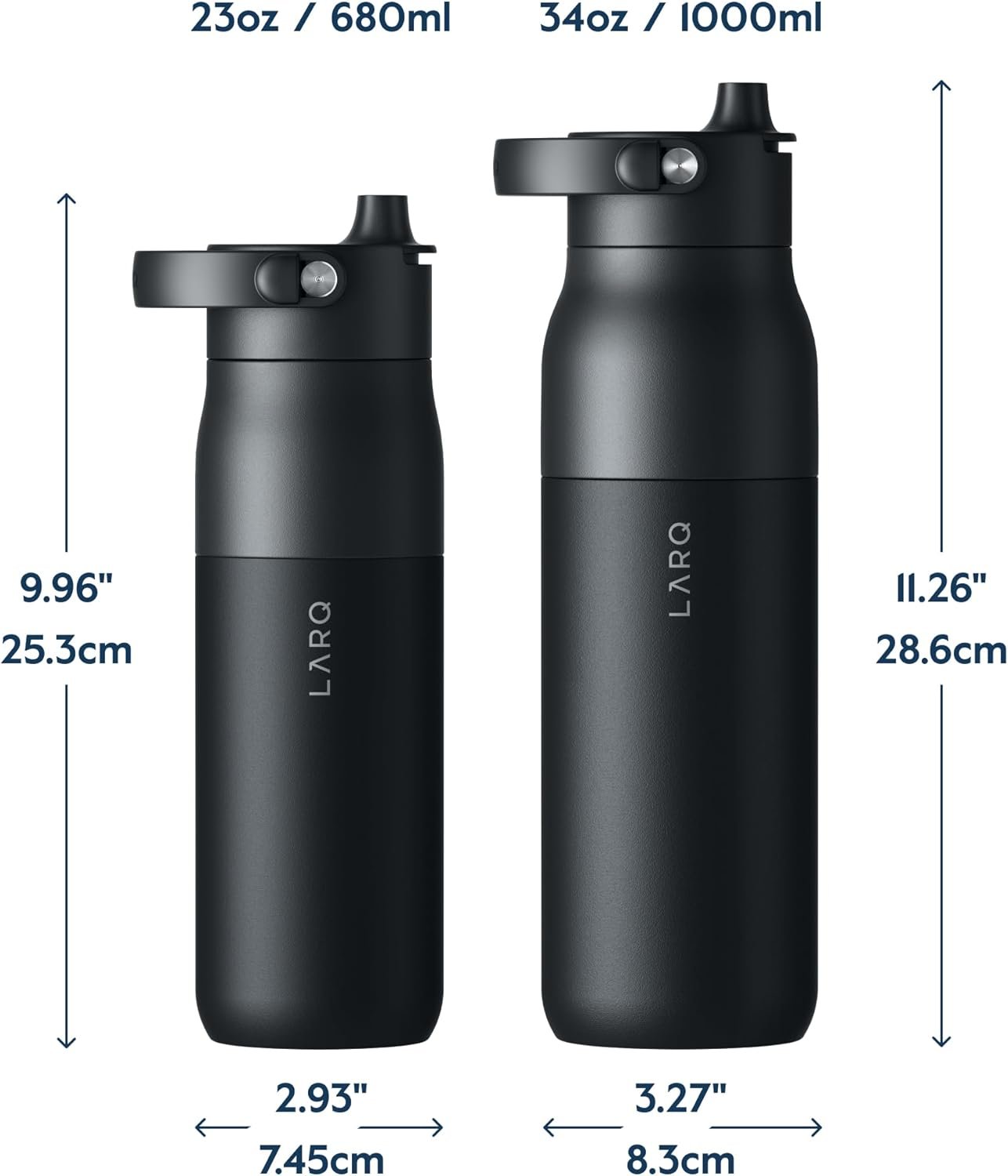 LARQ Bottle Swig Top 23oz - Insulated Stainless Steel Water Bottle With Built-In Silicone Handle | Thermos, BPA Free | Reusable Water Bottle for Sports, Gym, and Travel, Obsidian Black