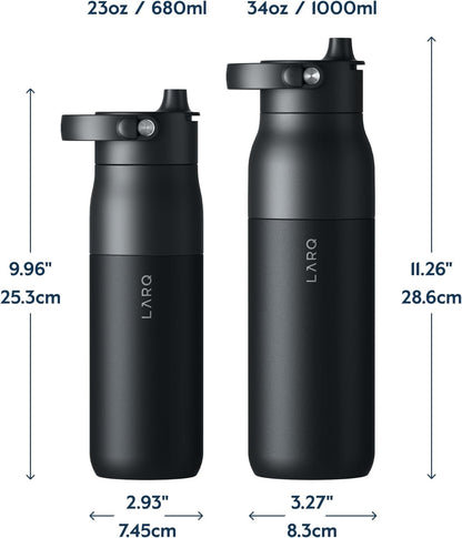 LARQ Bottle Swig Top 23oz - Insulated Stainless Steel Water Bottle With Built-In Silicone Handle | Thermos, BPA Free | Reusable Water Bottle for Sports, Gym, and Travel, Obsidian Black
