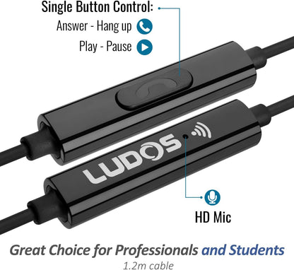 LUDOS OMNITONE USB C Headphones, 5 Years Warranty, USB-C Earbuds for iPhone 16 15 Pro Max Plus Samsung Galaxy S24 S23 Ultra S22 S21 FE S20 Z Flip 3 Fold 4 A53 A54, USB Type C Earphones for iPad Pro