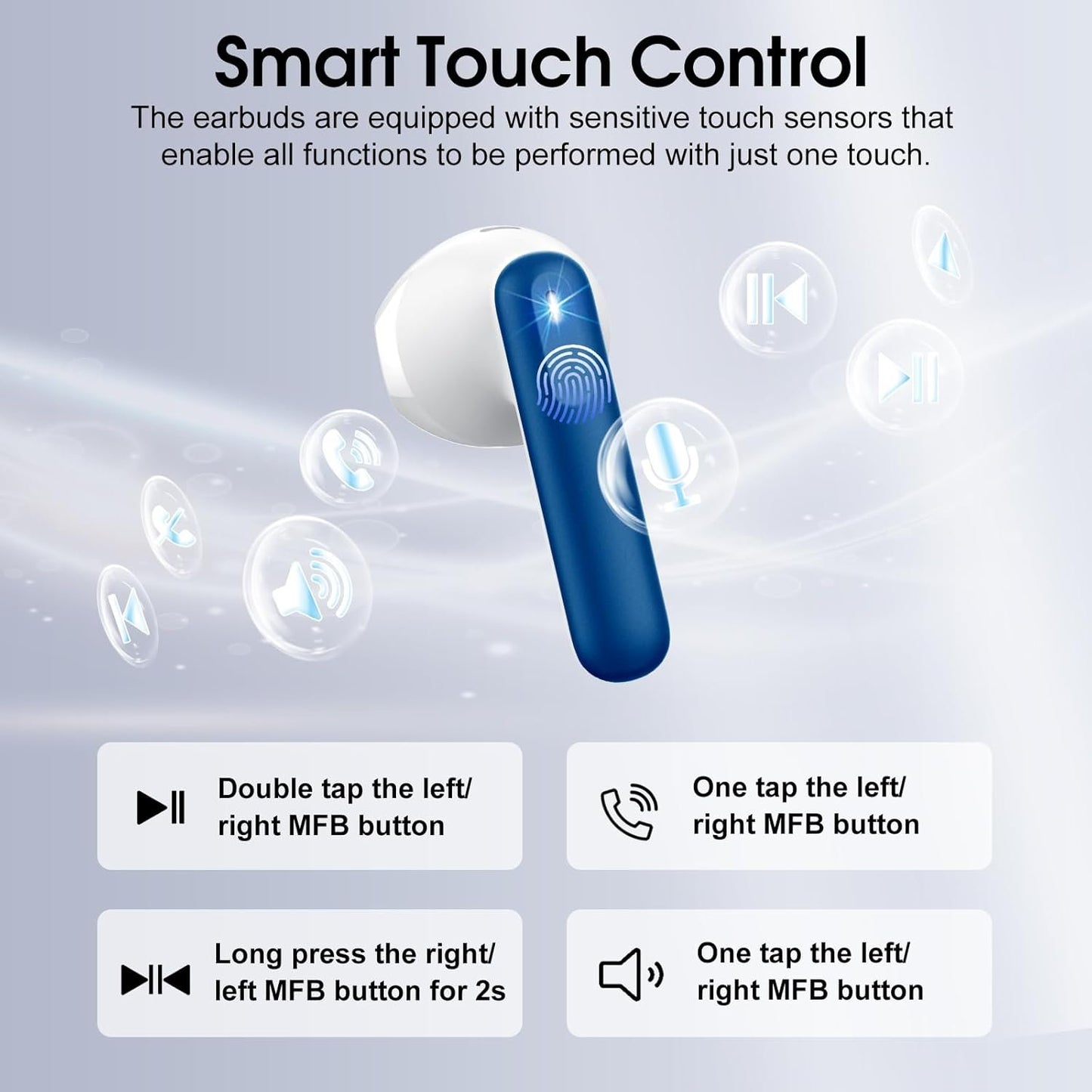 Wireless Earbuds, Bluetooth Ear Buds 5.4 Mini HiFi Stereo with 4 ENC Noise Cancelling Mics Wireless Headphones, 40H in Ear Earphones, USB C, IP7 Waterproof Bluetooth Headphones for Sports, Blue