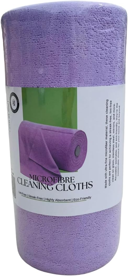 Socrates Microfiber Cleaning Cloth Roll – 50 Tear-Away, Ultra-Absorbent, Reusable, Washable, Quick-Dry Towels in Purple