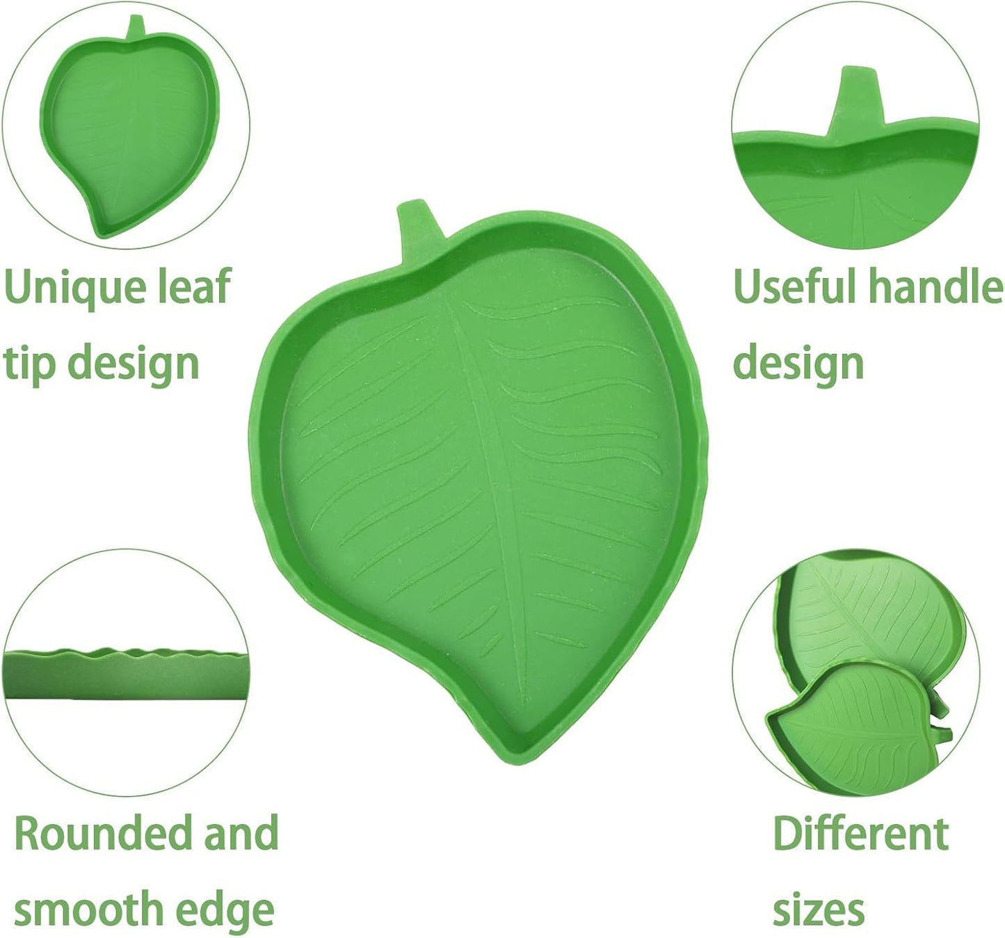 2 Pcs Reptile Leaf Food Water Dish Bowl,Food Feeding Plate Reptile Accessories for Turtles, Geckos, Lizards, Hamsters, Snakes, Spiders, Frogs, Chameleons and Other Reptiles (Large and Small)