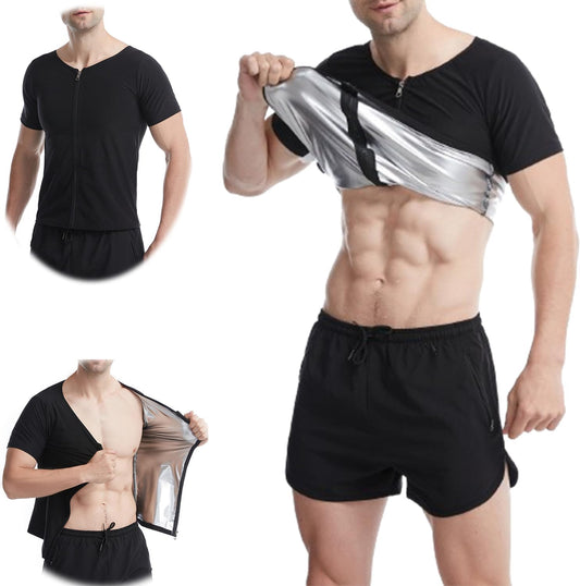 Infernowear Sauna Tech Vest Sauna Tech Vest Mens Sauna Shirt Fitness Sportswear Short Sleeve Zipper Mens
