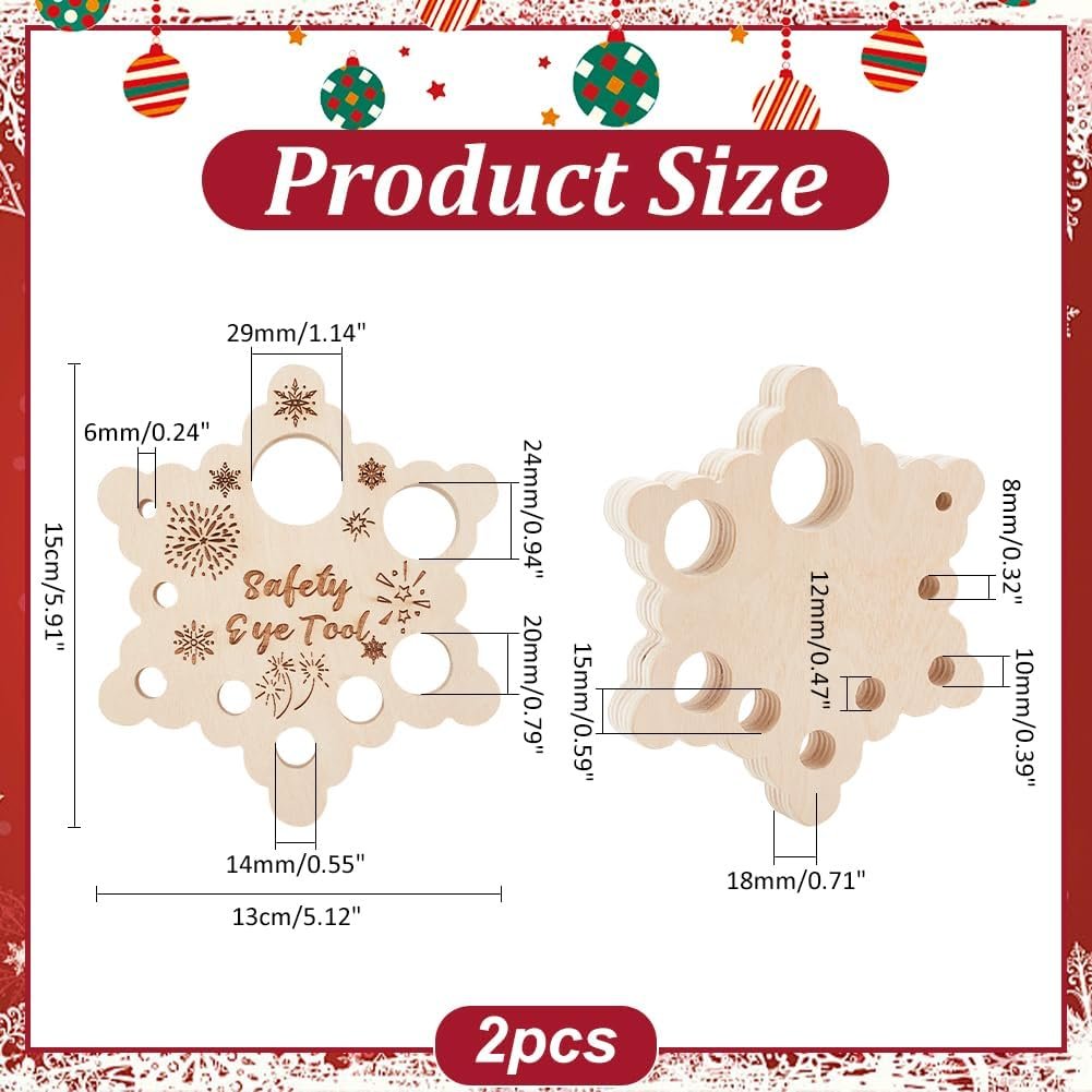 PH PandaHall 2pcs Snowflake Safety Eye Tool for Amigurumi, Safety Eyes Insertion Tool Wood Auxiliary Tool for Attaching Safety Eyes Washers Craft Eyes Tool for Crochet Stuffed Animal Eyes, 9 Holes: 6-29mm