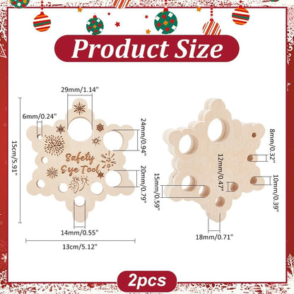 PH PandaHall 2pcs Snowflake Safety Eye Tool for Amigurumi, Safety Eyes Insertion Tool Wood Auxiliary Tool for Attaching Safety Eyes Washers Craft Eyes Tool for Crochet Stuffed Animal Eyes, 9 Holes: 6-29mm
