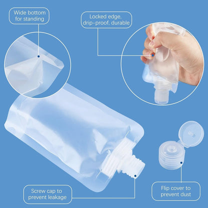 15 Pcs Portable Travel Makeup Packing Bag, 30ml+50ml+100ml Leak Proof Refillable Empty Squeeze Pouch, Transparent Clamshell Packaging Bag Plastic Stand Up Spout Pouch for For Vacation Travel.