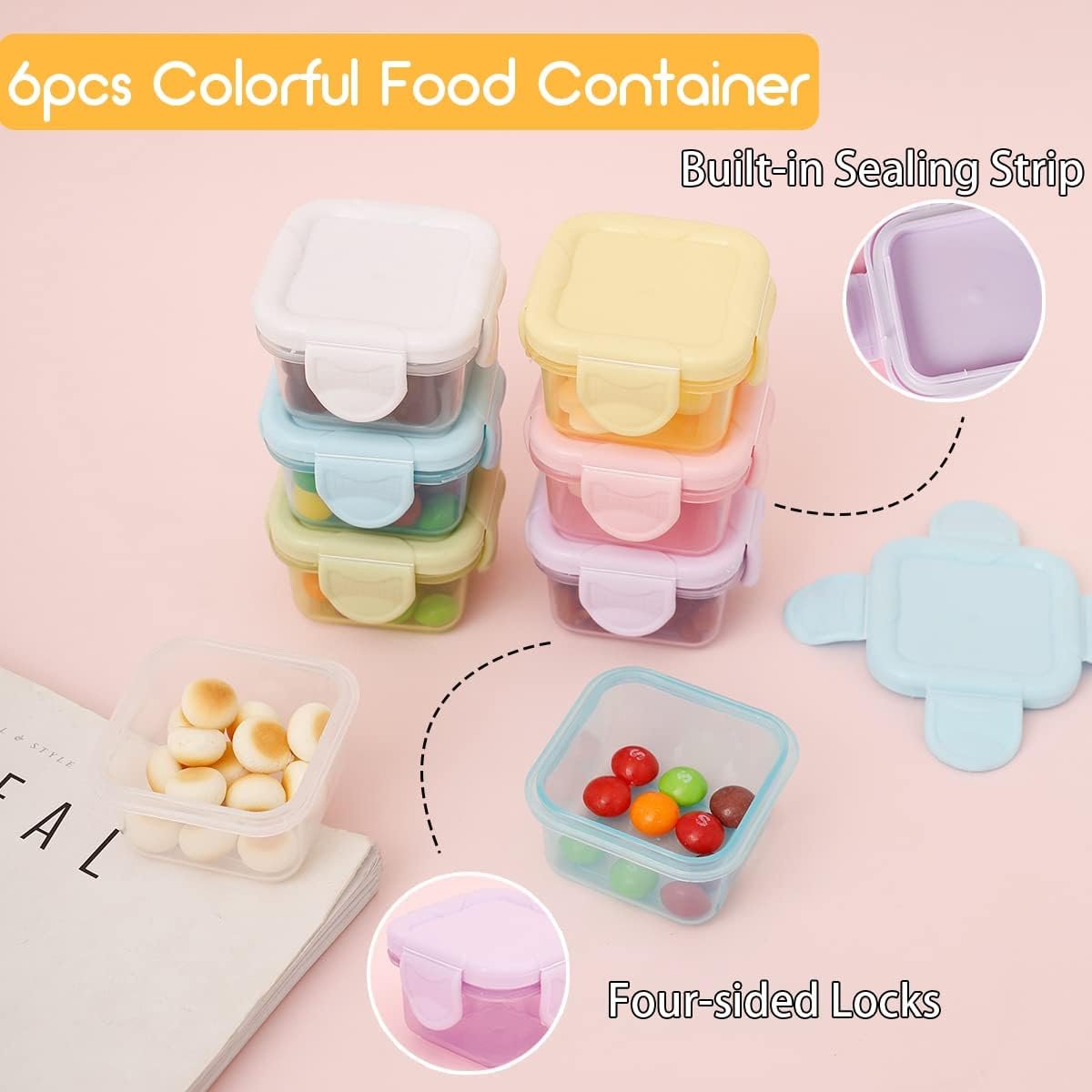 6pcs Salad Dressing Containers to Go Small Plastic Condiment Container with Leak proof Lids 2oz Reusable Mini Food Storage Containers for Lunch Bento Box Picnic Travel