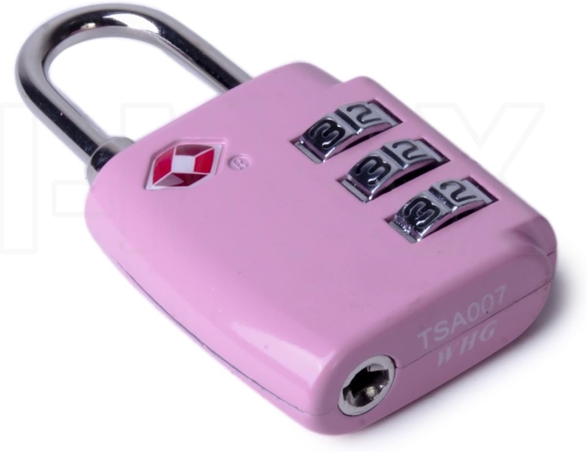 TSA Approved Combination Luggage Lock Padlock Locker Locks Security Suitcase Bag 3-Digit Travel Long Shackle (Pink)