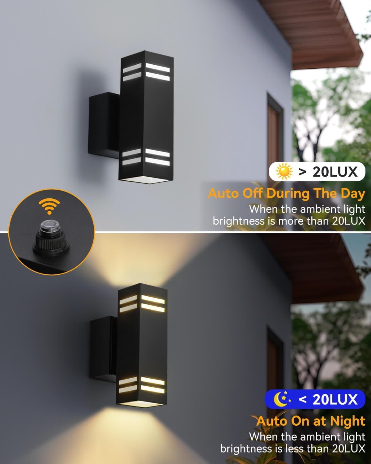 KIZON Outdoor Light with Outlet, Dusk to Dawn Outdoor Light Fixture, Matte Black Exterior Light Fixture Square, Alunmium Up and Down Lights Outdoor Anti Rust, Outside Lights for House Porch Garage