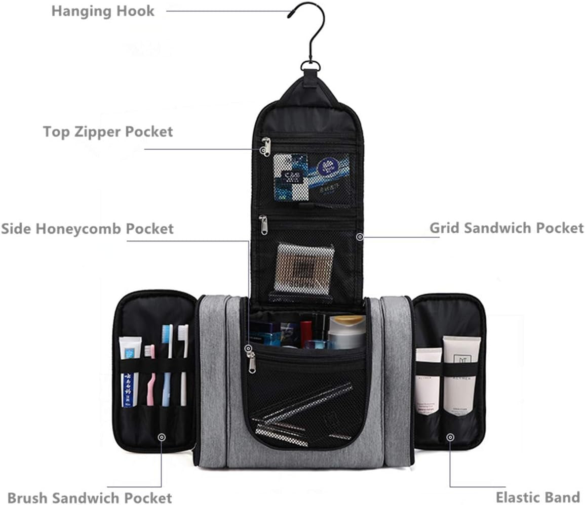 Hanging Travel Toiletry Bag For Women and Men,Cosmetic Makeup Hygiene Organizer Kit, Portable Storage Pack (Light Grey)
