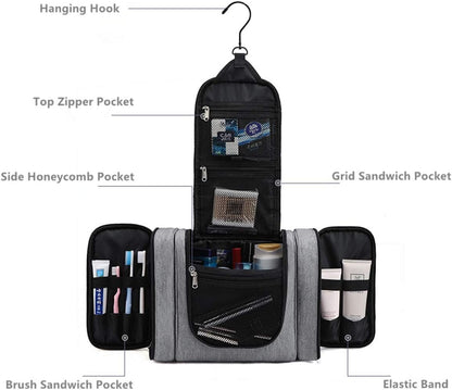 Hanging Travel Toiletry Bag For Women and Men,Cosmetic Makeup Hygiene Organizer Kit, Portable Storage Pack (Light Grey)