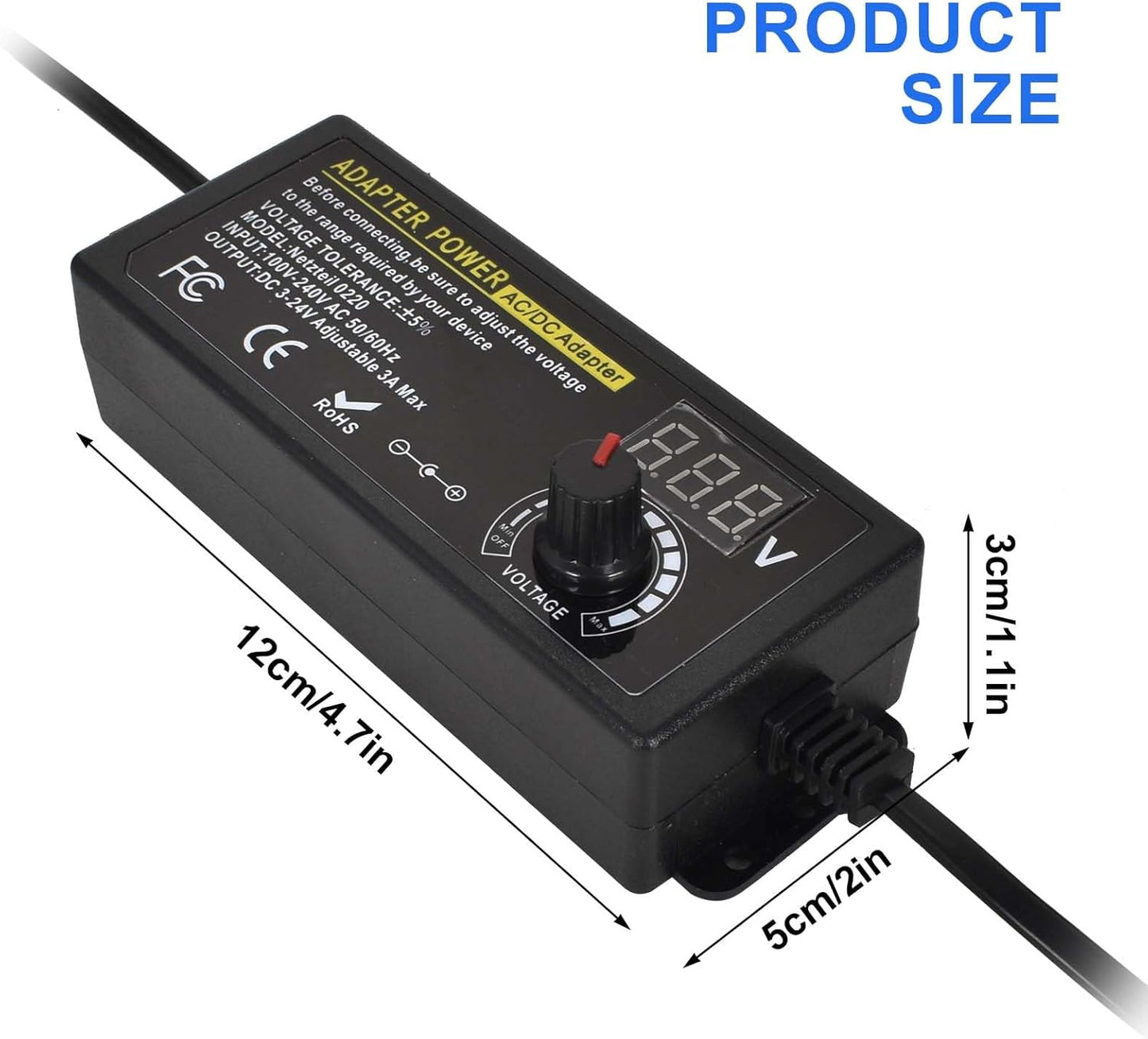 Adjustable Power Adapter 3V-24V 5A 120W, Universal AC/DC 100V-240V AC to DC Adapter with 14 Tips and Polarity Converter for Home Electronics and USB Devices – 3A Max