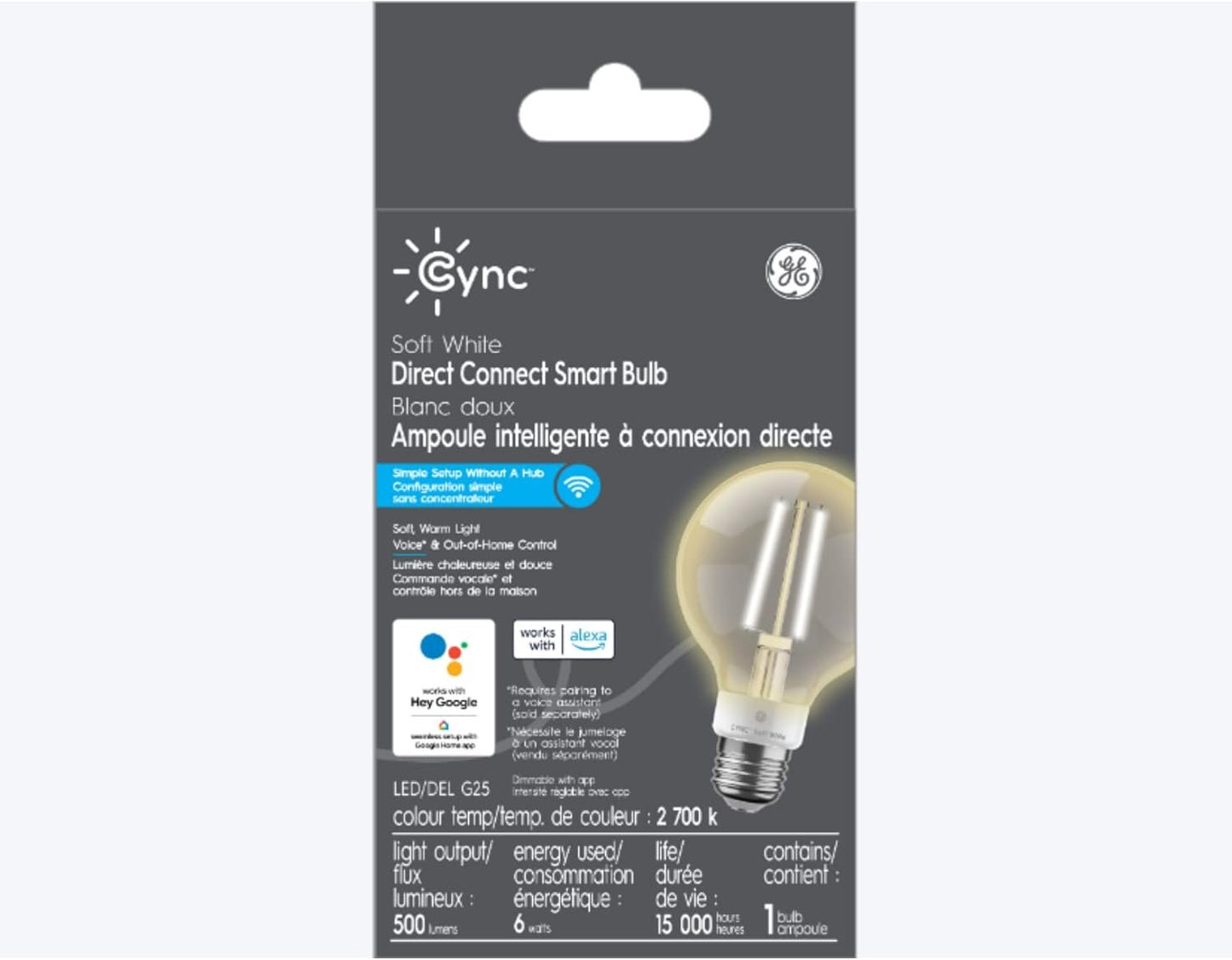 GE Cync Soft White Direct Connect Smart Bulb (LED G25 Bulb), 60W Replacement, Bluetooth/WiFi Enabled, Works with Alexa, Google Assistant Without Hub, Pack of 1