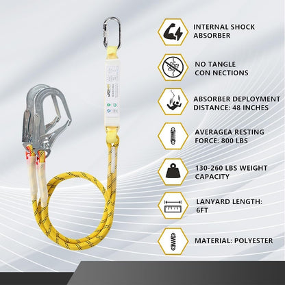 Fall Protection Full-Body Safety Harness, Vented & Padded Shoulder, Legs & Back