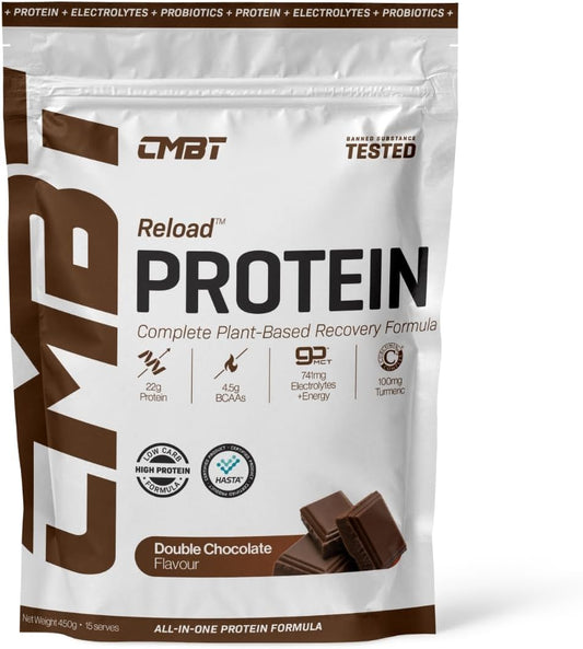 CMBT Reload Protein Powder, 22g Plant-Based Protein, Gut Health, Anti-Inflammatory, Clean Energy, Hydration Support, Banned Substance Tested, Chocolate, 450g
