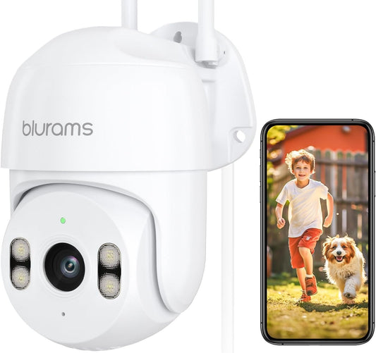 blurams 2K Security Camera Outdoor, 360° PTZ Cameras for Home Security Outside with Motion Detection Tracking, Color Night Vision, Two-Way Audio, IP66 Weatherproof, 2.4GHz Wi-Fi, Works with Alexa