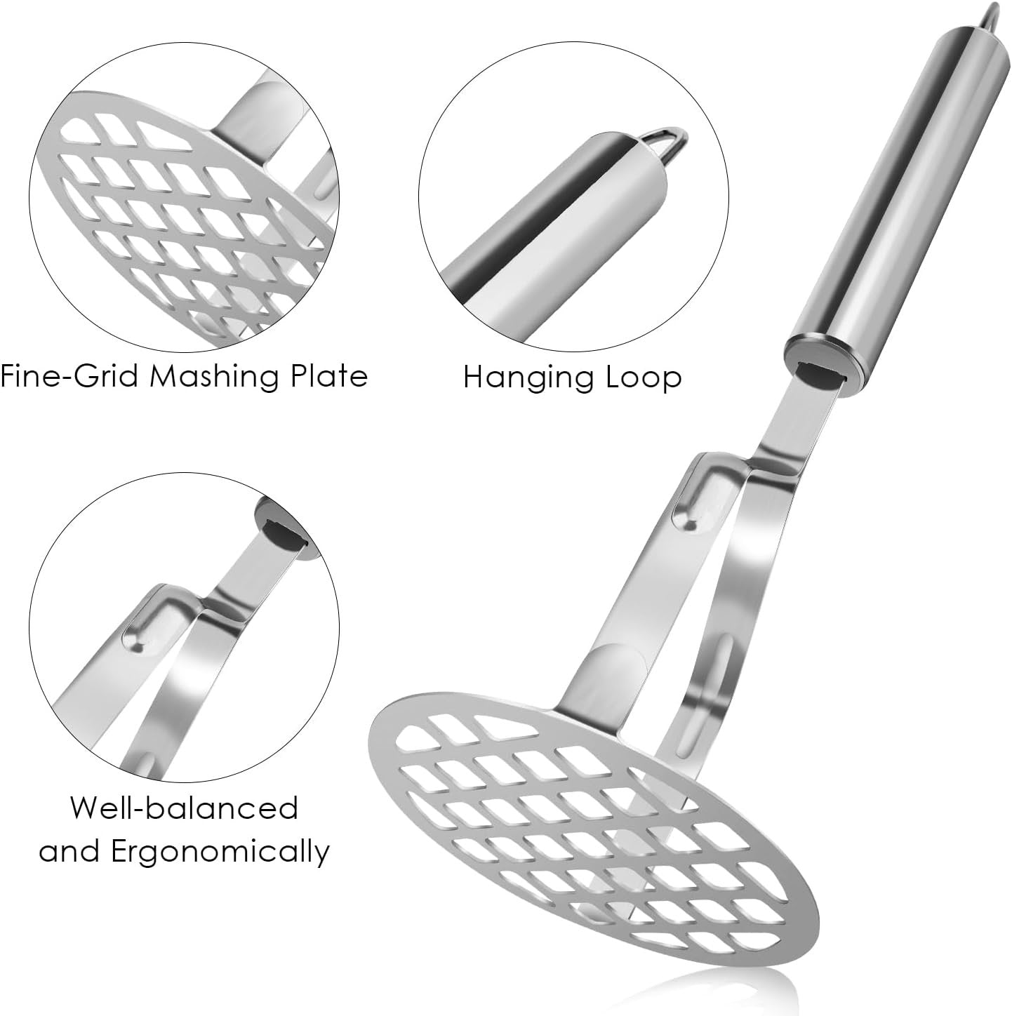 Potato Masher Stainless Steel Potato Ricer for Potatoes Pile Patate En Metal Potatoes Masher Mashed Potatoes Kitchen Tools Cooking Gadgets Potato Ricer Stainless Steel Mash Potato Masher Tool 2pcs