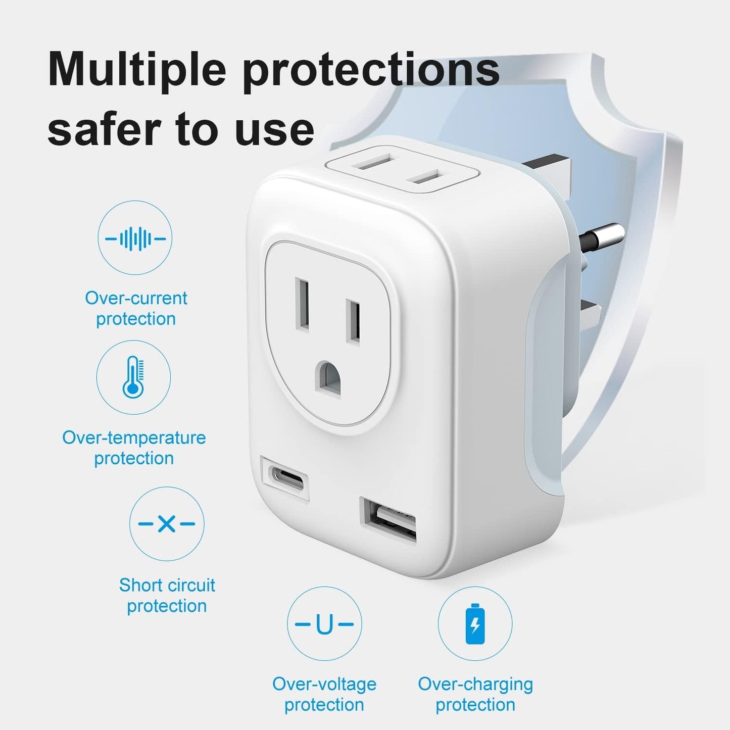UK Ireland Hong Kong Travel Plug Adapter, HITRENDS Canada US to UK Plug Adapter with 2 American Outlets & USB-A &USB-C, Type G 4 in 1 Travel Adaptor to England Scotland Singapore - 1 Pack