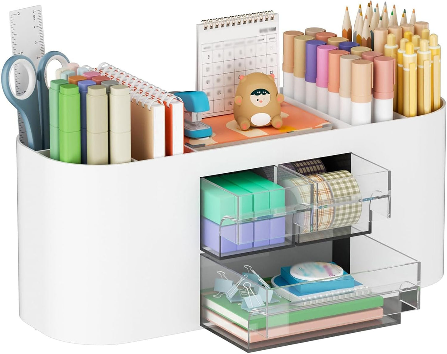 Pen Organizer with 3 Drawer, Desk Organizer, Plastic Desktop Pen Pencil Cardholder Storage Box for Desk, Cute Desk Accessories