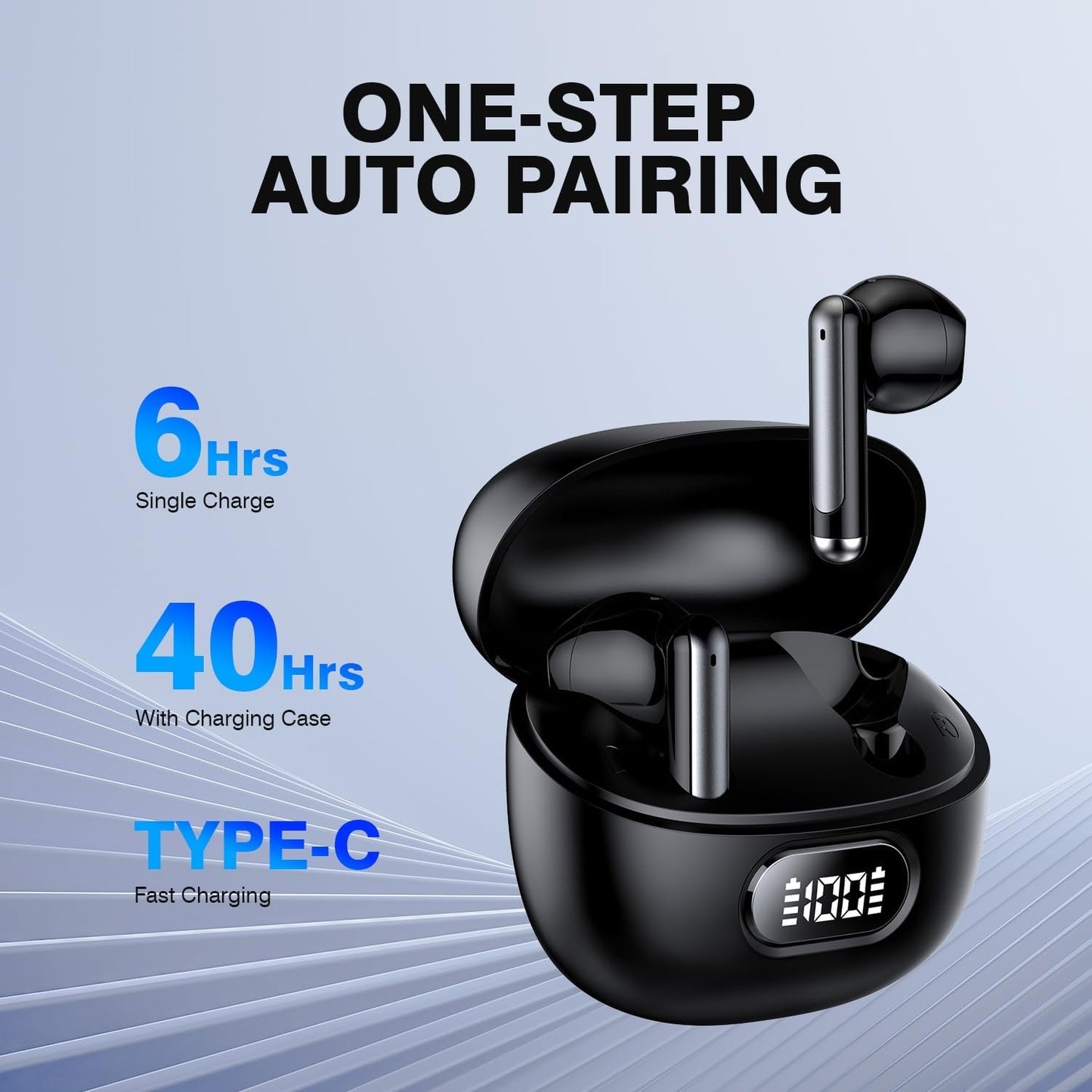 Bluetooth Earbuds Wireless 5.3 LED Display Headphones with ENC Mic,40H Bluetooth Earphones in Ear Deep Bass Stereo Sound,Mini Ear Buds IP6 Waterproof,Touch Control for Work Sport