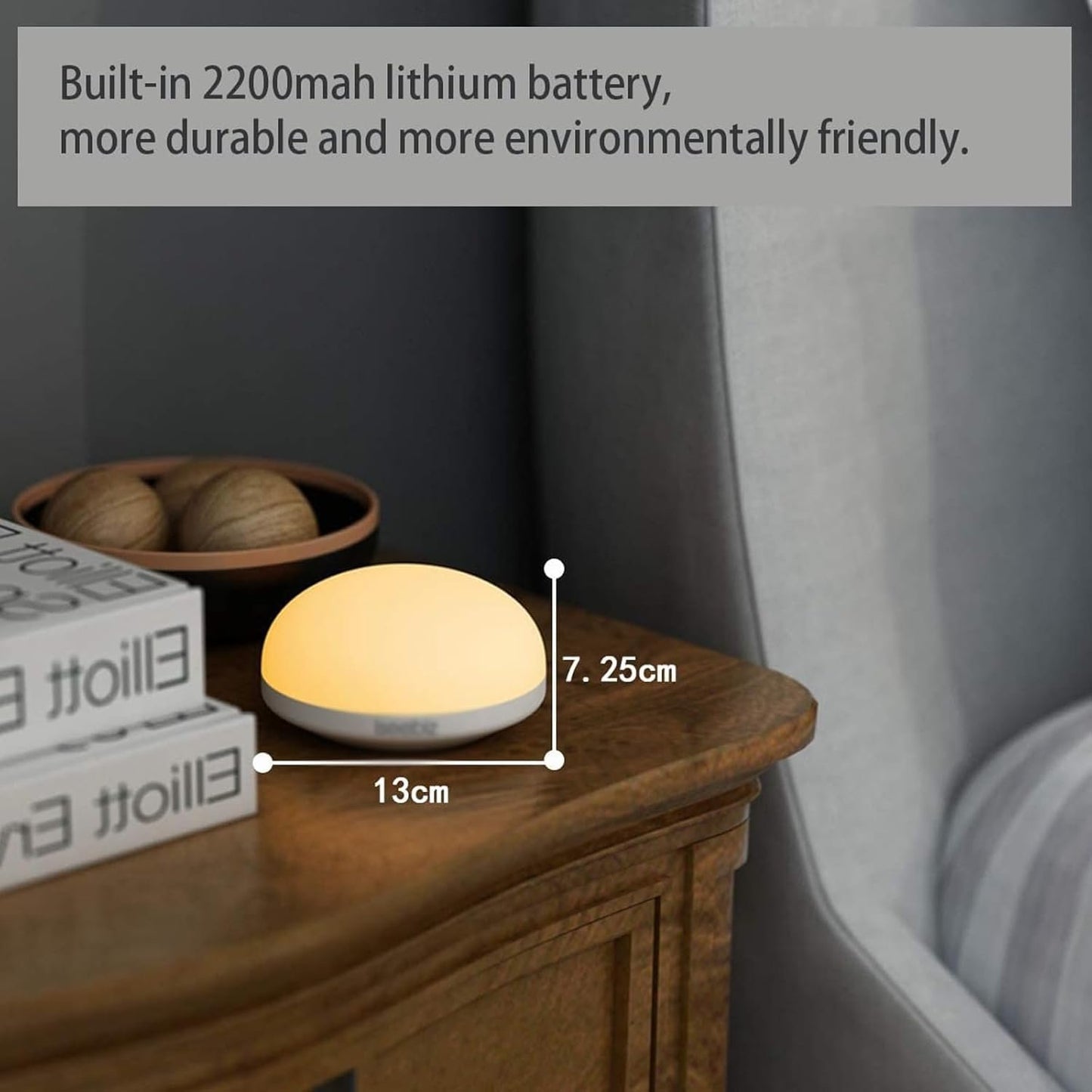 Night Light, Touch Lamp Bedside, Wireless Rechargeable LED Control Smart Bedside Table Lamp for Breastfeeding, Portable Baby Nursery Lamp, Eye Protection Indirect Lighting 2 Colors 5V