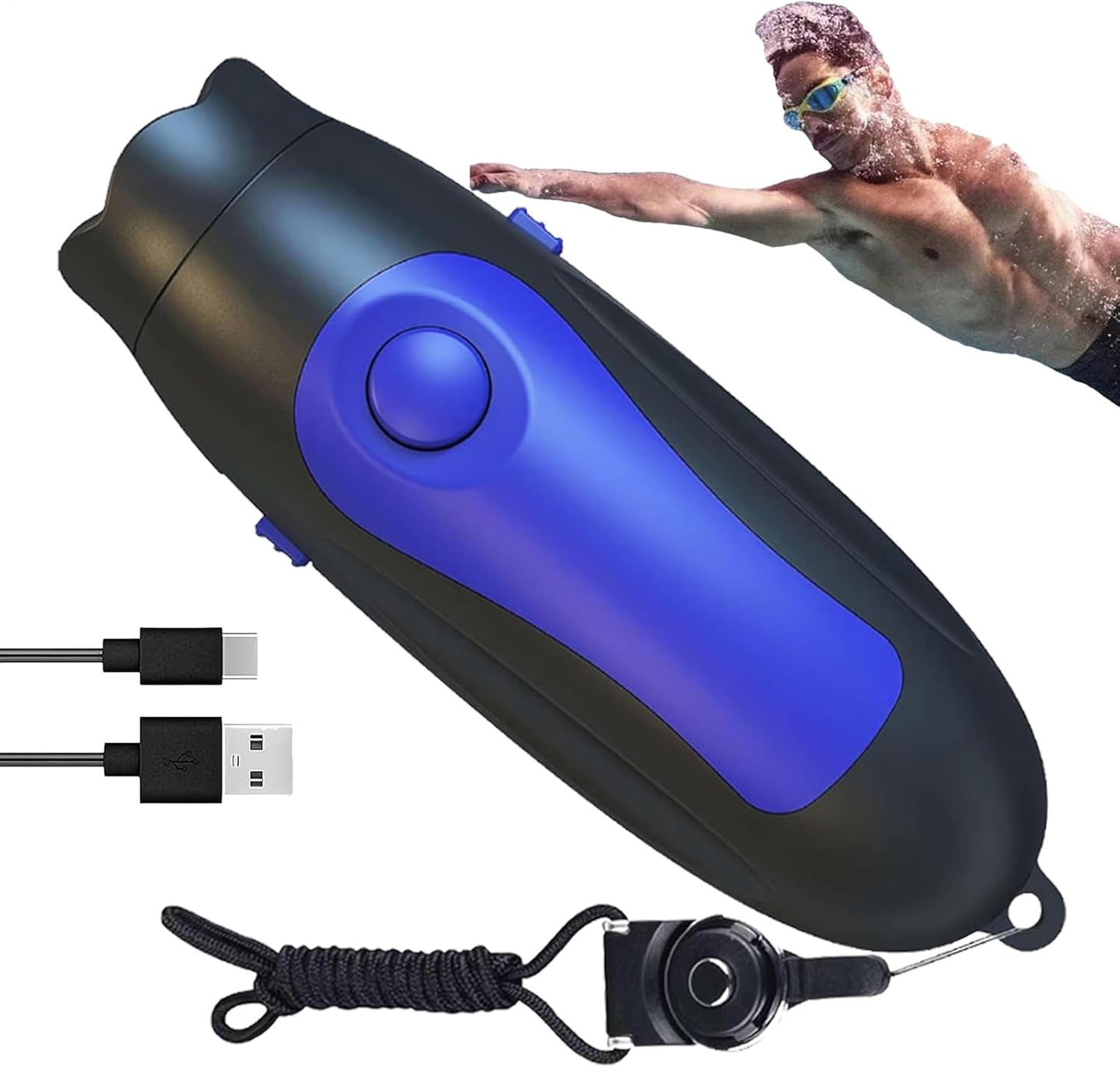 Generico Electric Whistle, Safety Sports Whistle, 3 Tone Adjustable Sound, Rechargeable with Lanyard, High Volume Alert Tool for Coaching Outdoor Events, Black/Blue